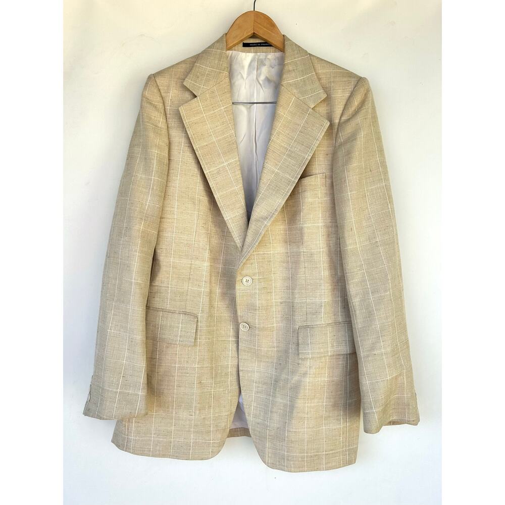 Vintage Yves Saint Laurent Oversized Blazer Suit Jacket Linen Beige YSL Medium - Picture 2 of 11